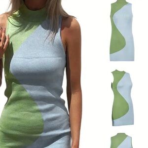 Colorblock Sleeveless Dress - Blue and Green